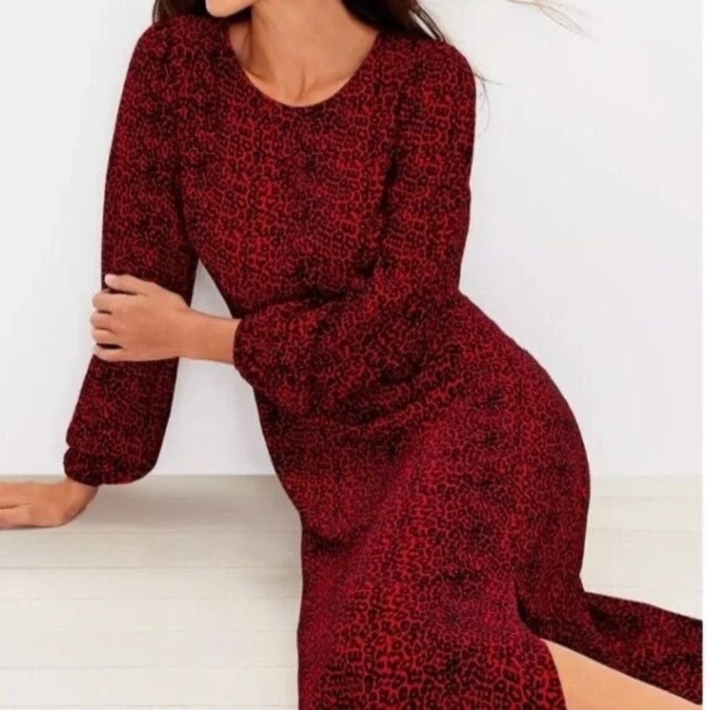 LOFT | Animal Print Slit Midi Dress Tango Red Various Sizes Available.